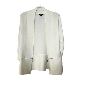 Vintage 80s DKNY Cozy White Cotton Knit Open Cardigan Zipper Detail Size Medium